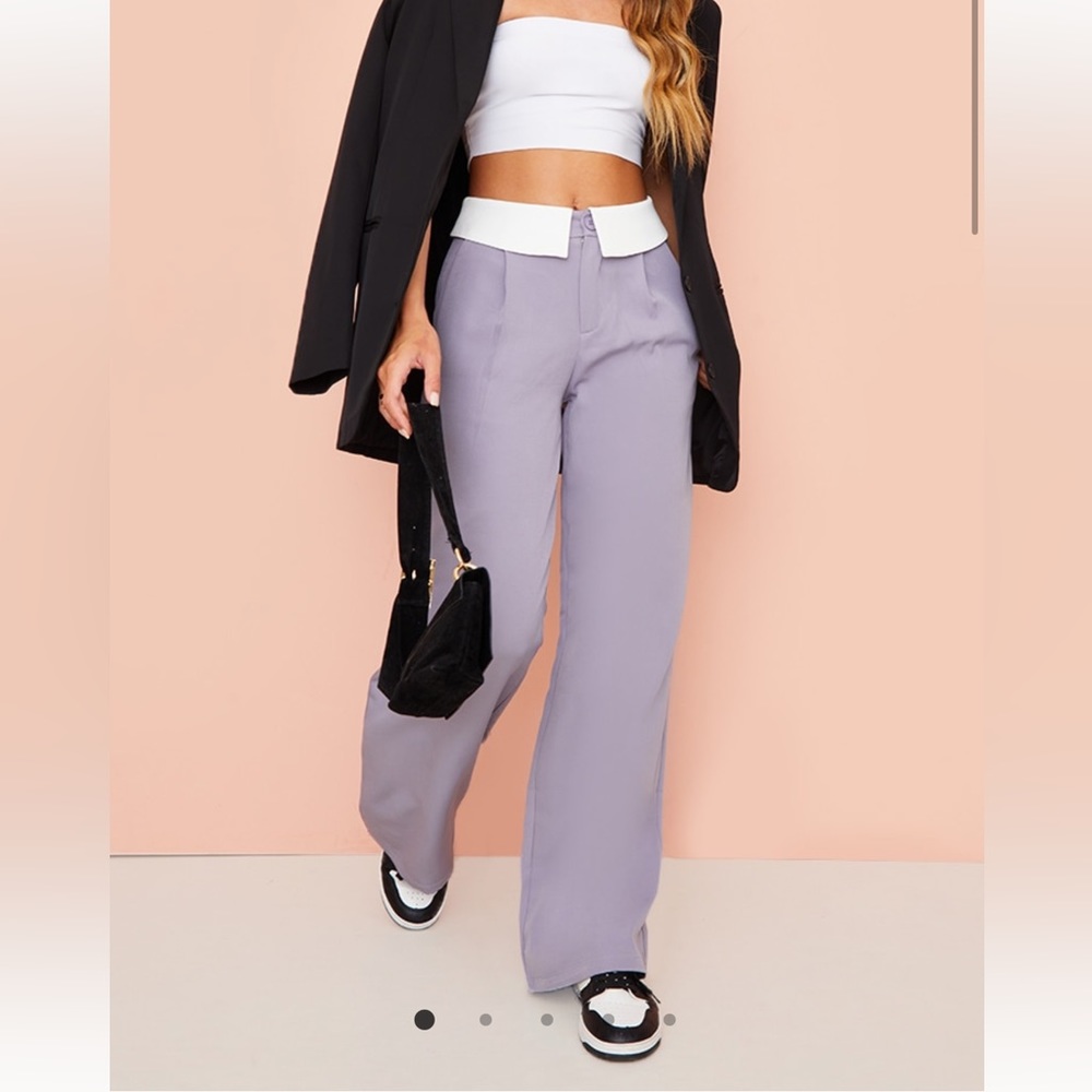 Charcoal grey woven fold over waist wide leg pants